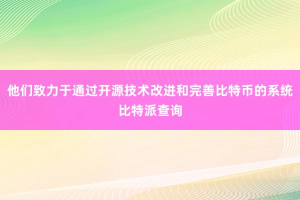 他们致力于通过开源技术改进和完善比特币的系统比特派查询